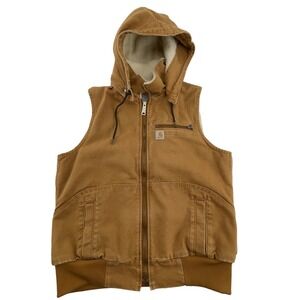 Carhartt Wildwood Hooded Vest Sherpa Lined Womens Large 102253-211 Brown